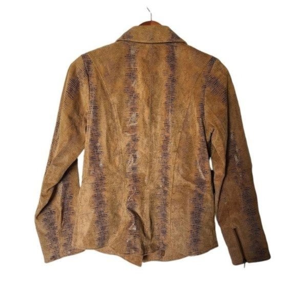 Bradley‎ Jacket 100% Genuine Leather Tan Animal Print size XS Snap Buttons - Picture 10 of 13
